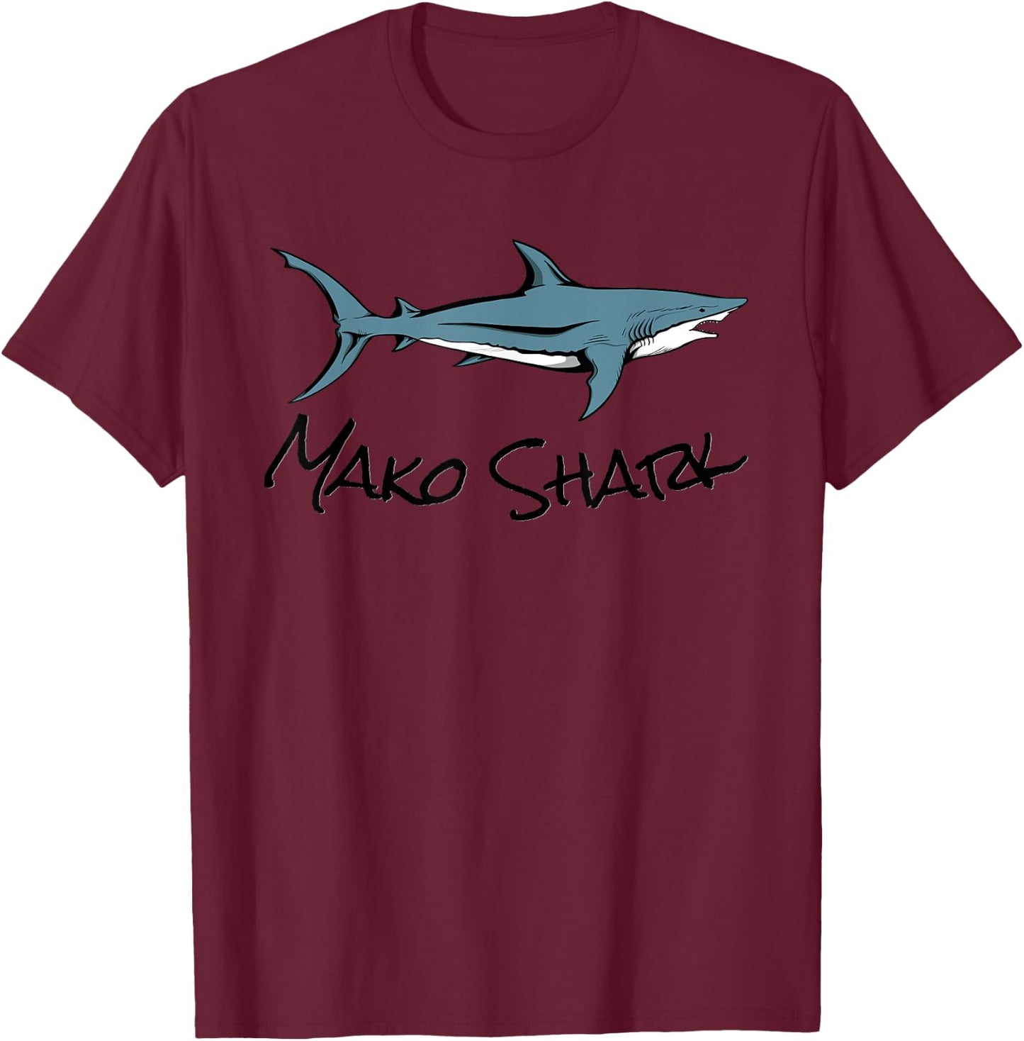 Mako Shark Graphic Cool Shark T-Shirt - T-Shirt | Maroon