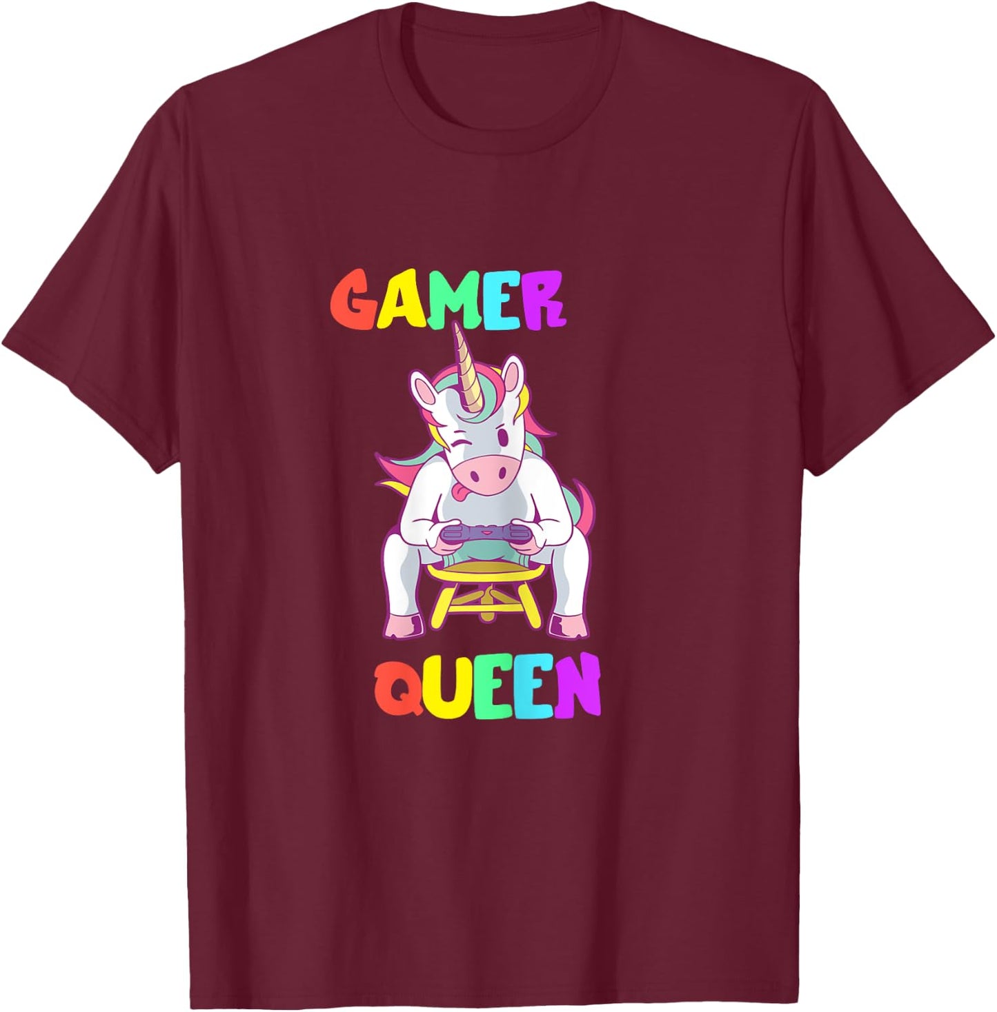 Gamer Queen Gamer Queen Unicorn Gamer Cute Gaming T-Shirt - T-Shirt | Maroon