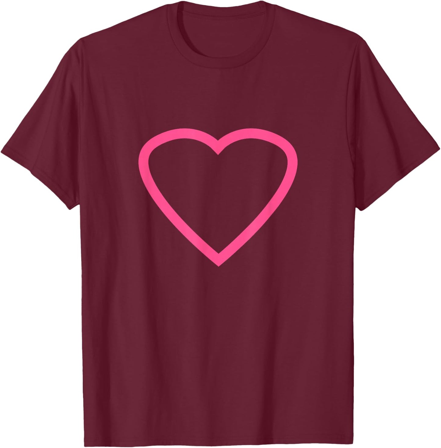 Big Pink Heart On Black Cute Love Minimal Outline Gift T-Shirt - T-Shirt | Maroon