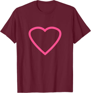 Big Pink Heart On Black Cute Love Minimal Outline Gift T-Shirt - T-Shirt | Maroon