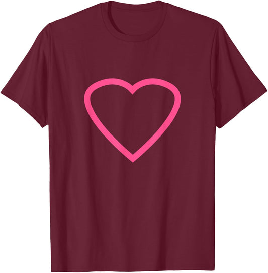 Big Pink Heart On Black Cute Love Minimal Outline Gift T-Shirt - T-Shirt | Maroon