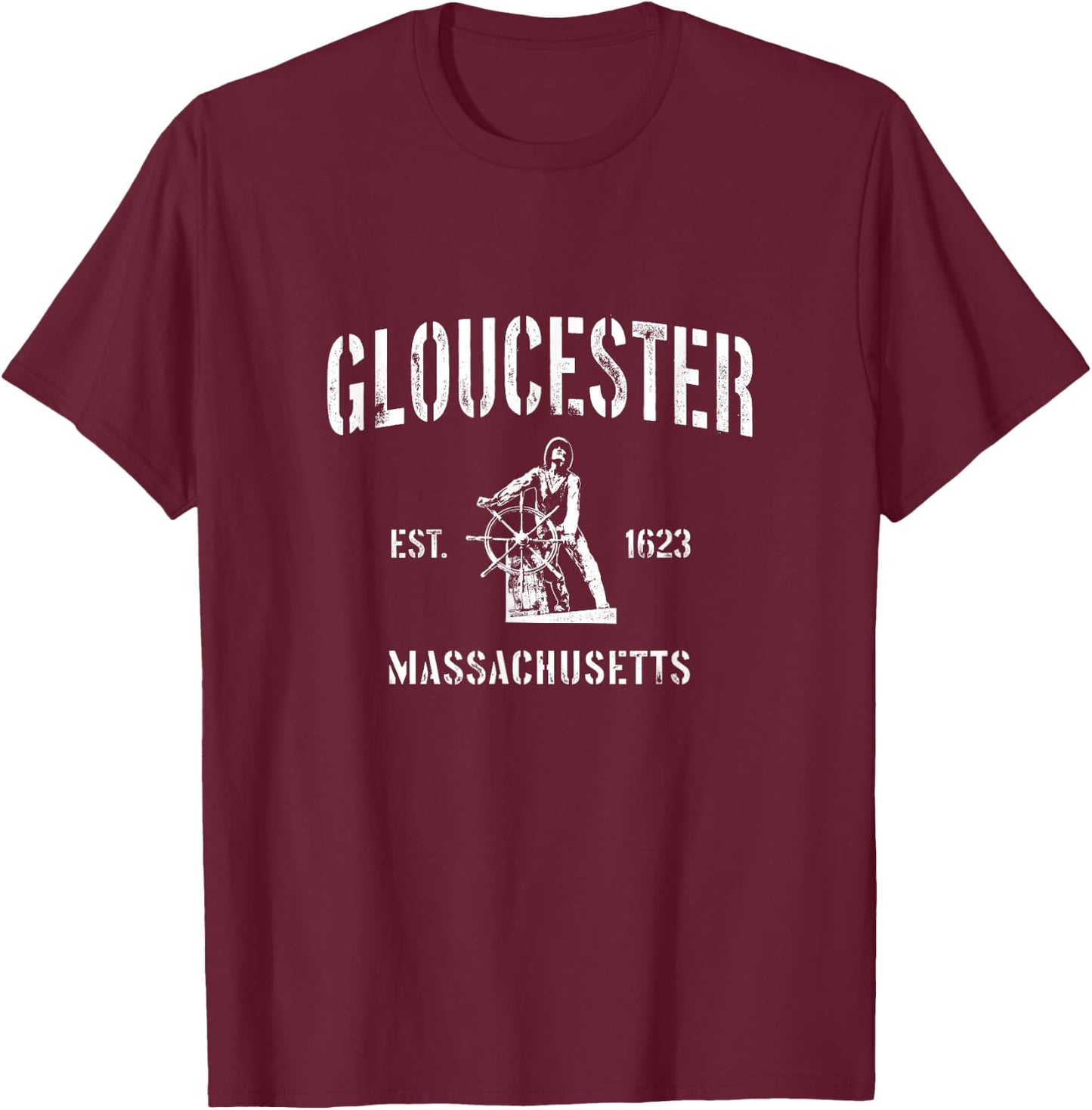 Gloucester MA Fisherman Statue Design T-Shirt - T-Shirt | Maroon