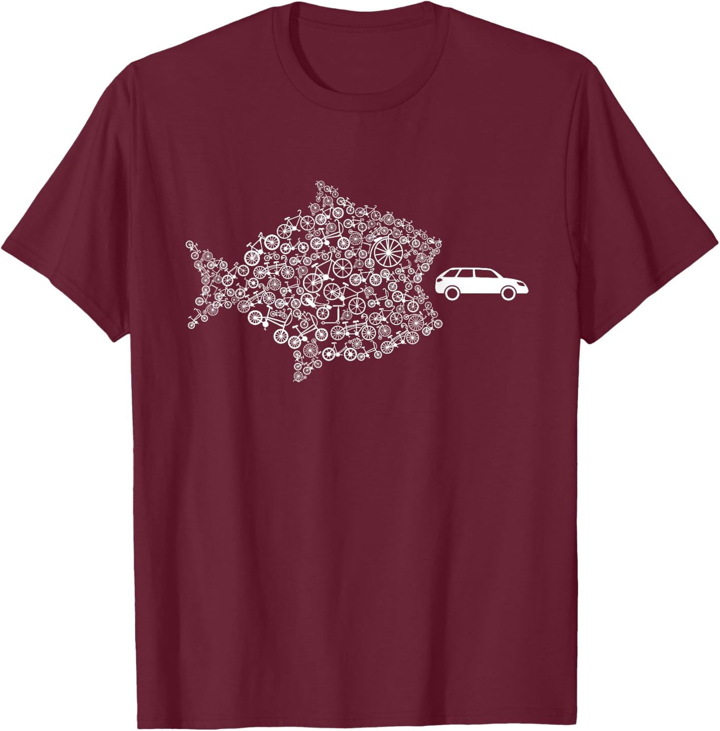 Street Trek Bicycle Fish Eats Car Climate Cycling Jersey T-Shirt - T-Shirt | Maroon