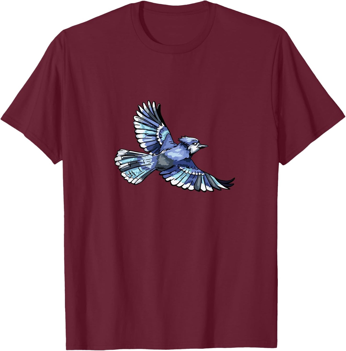 Flying Blue Jay Bird Ornithologist T-Shirt - T-Shirt | Maroon