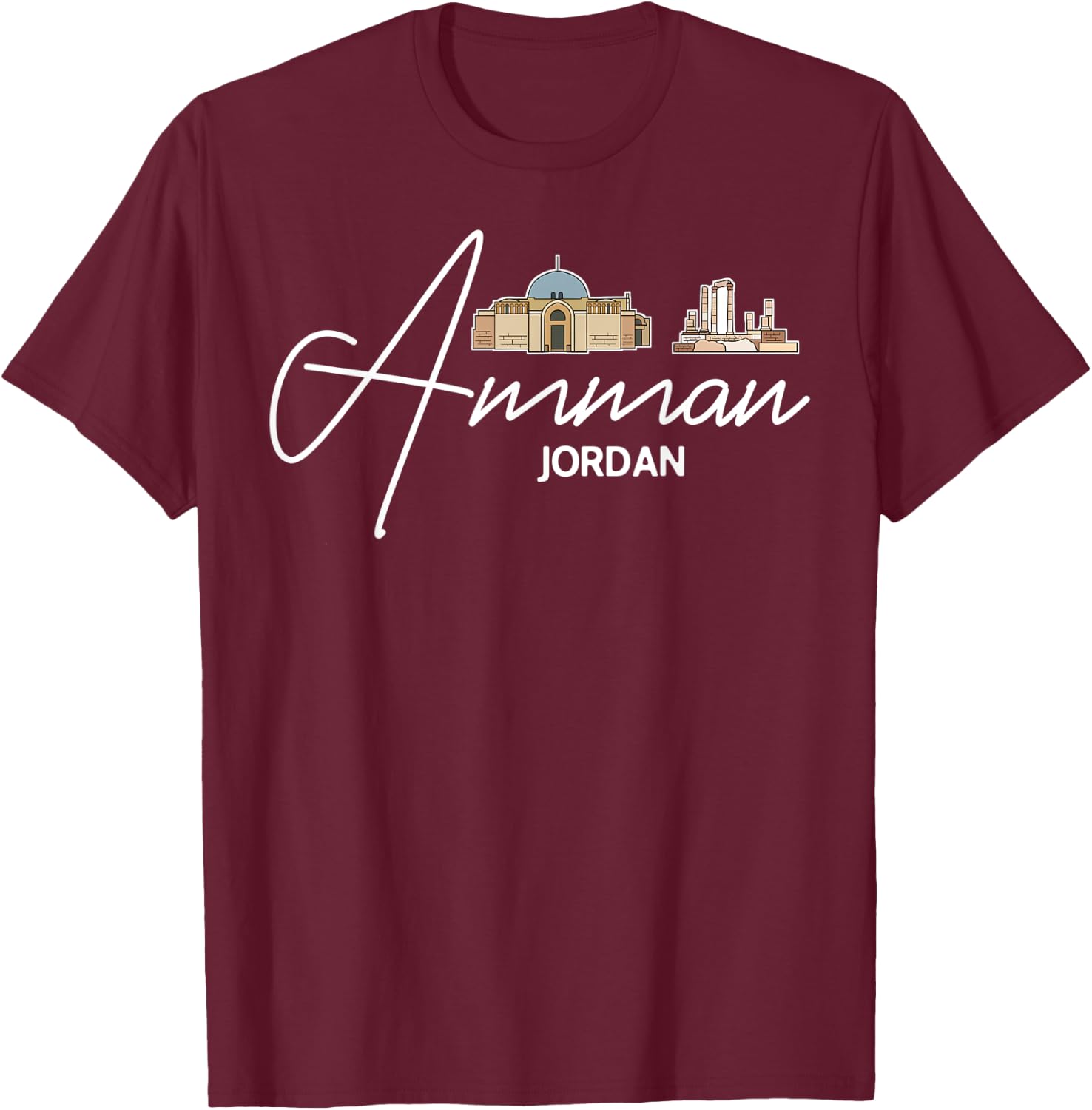 Amman Jordan City Skyline Map Travel T-Shirt - T-Shirt | Maroon