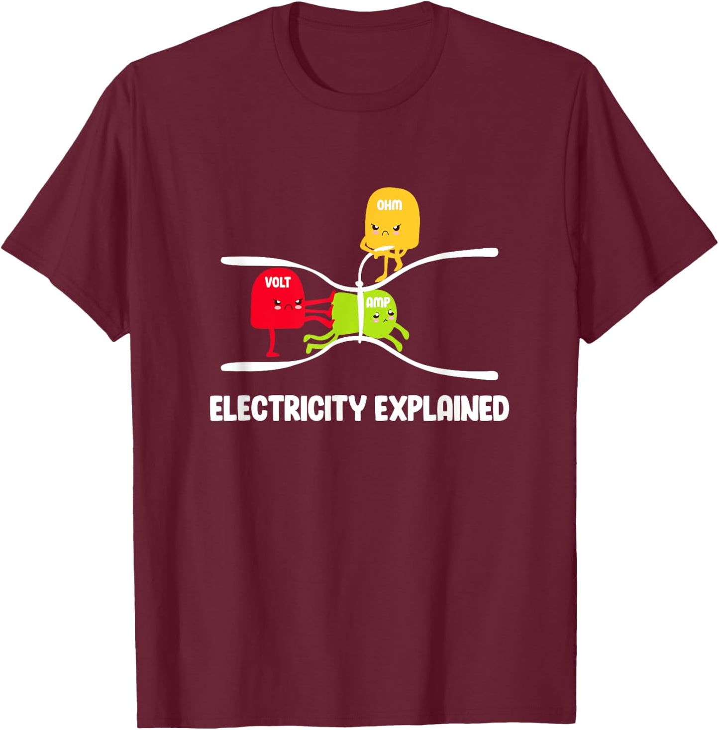 Electricity Explained Volt Ohm Amp Funny Electrician T-Shirt - T-Shirt | Maroon