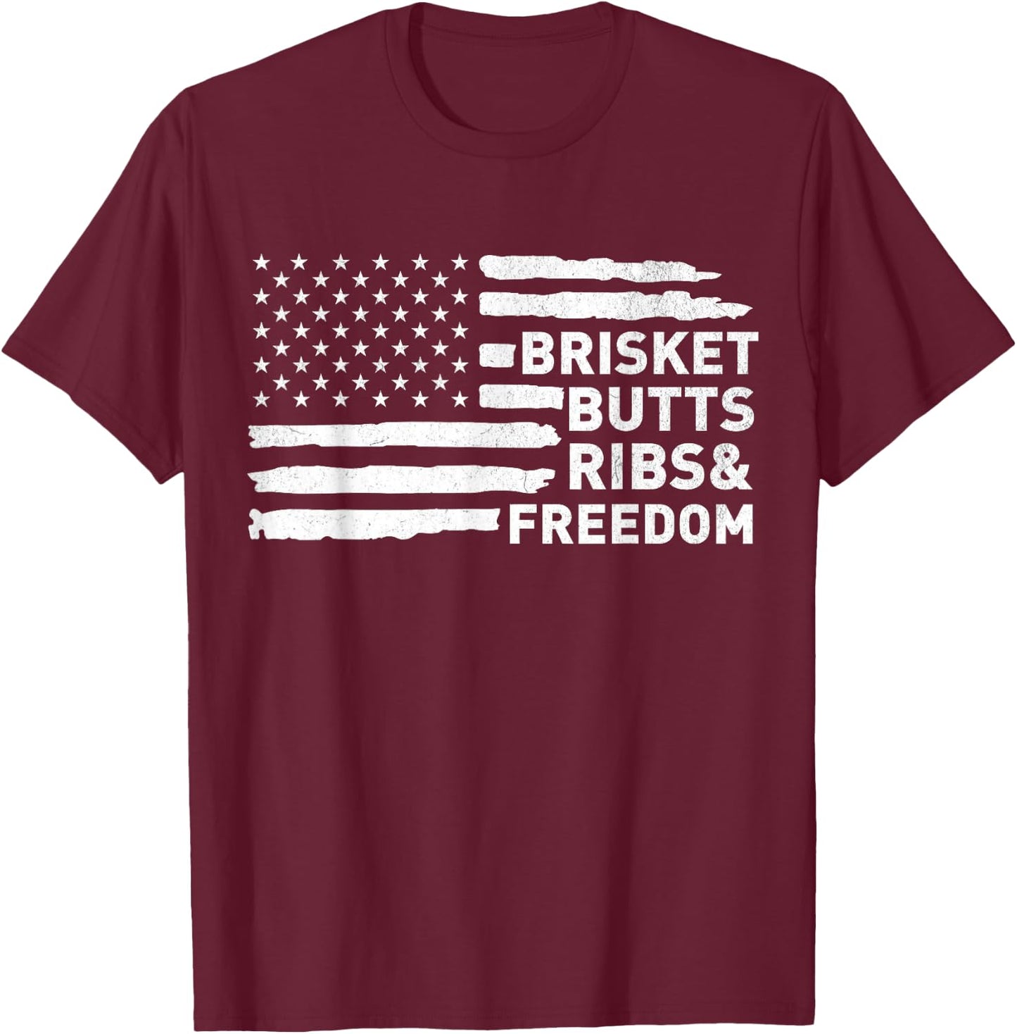 Brisket Butts Ribs and Freedom Vintage American BBQ Pride T-Shirt - T-Shirt | Maroon