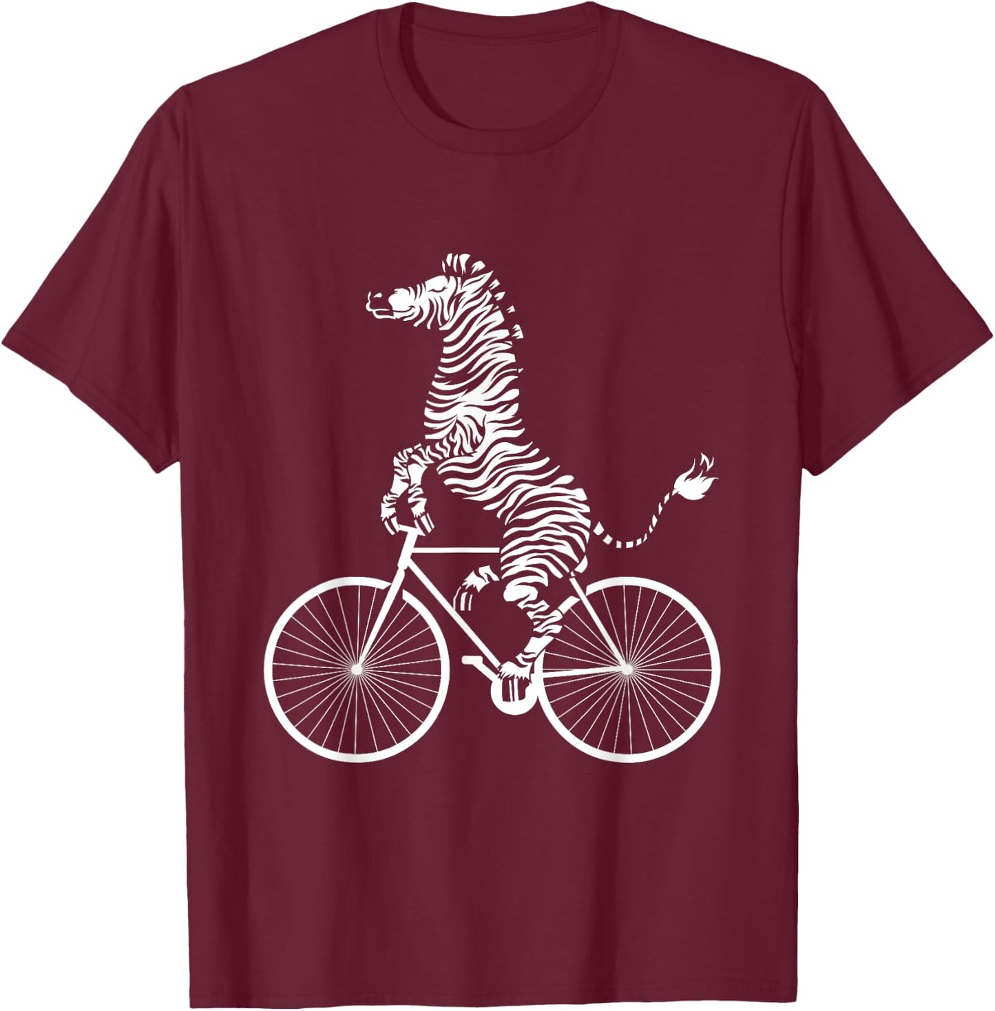 Funny Zebra Riding On A Bike Funny Bicycle Animal Lover Gift T-Shirt - T-Shirt | Maroon