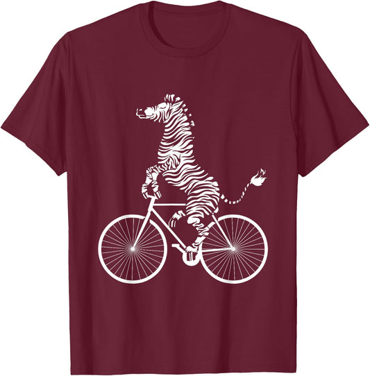 Funny Zebra Riding On A Bike Funny Bicycle Animal Lover Gift T-Shirt - T-Shirt | Maroon