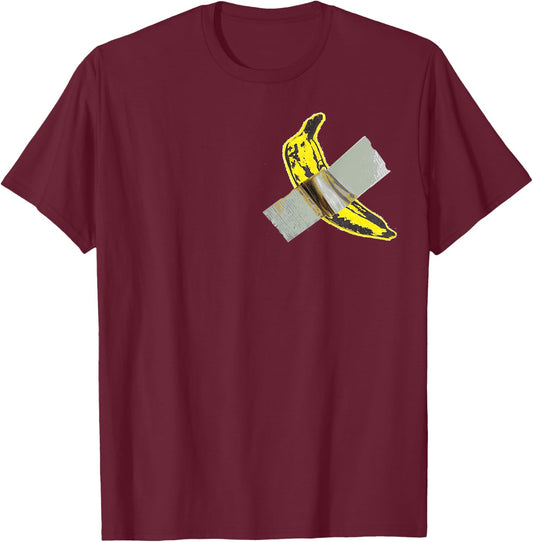 Banana Duct Taped To Wall 100K Because Basel Miami Art T-Shirt - T-Shirt | Maroon