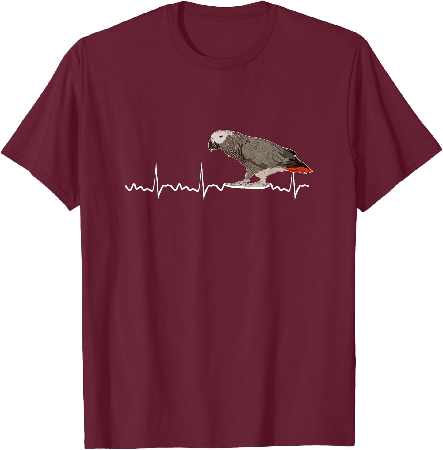 African Grey Parrot Heartbeat Parrot Bird Macaw T-Shirt - T-Shirt | Maroon