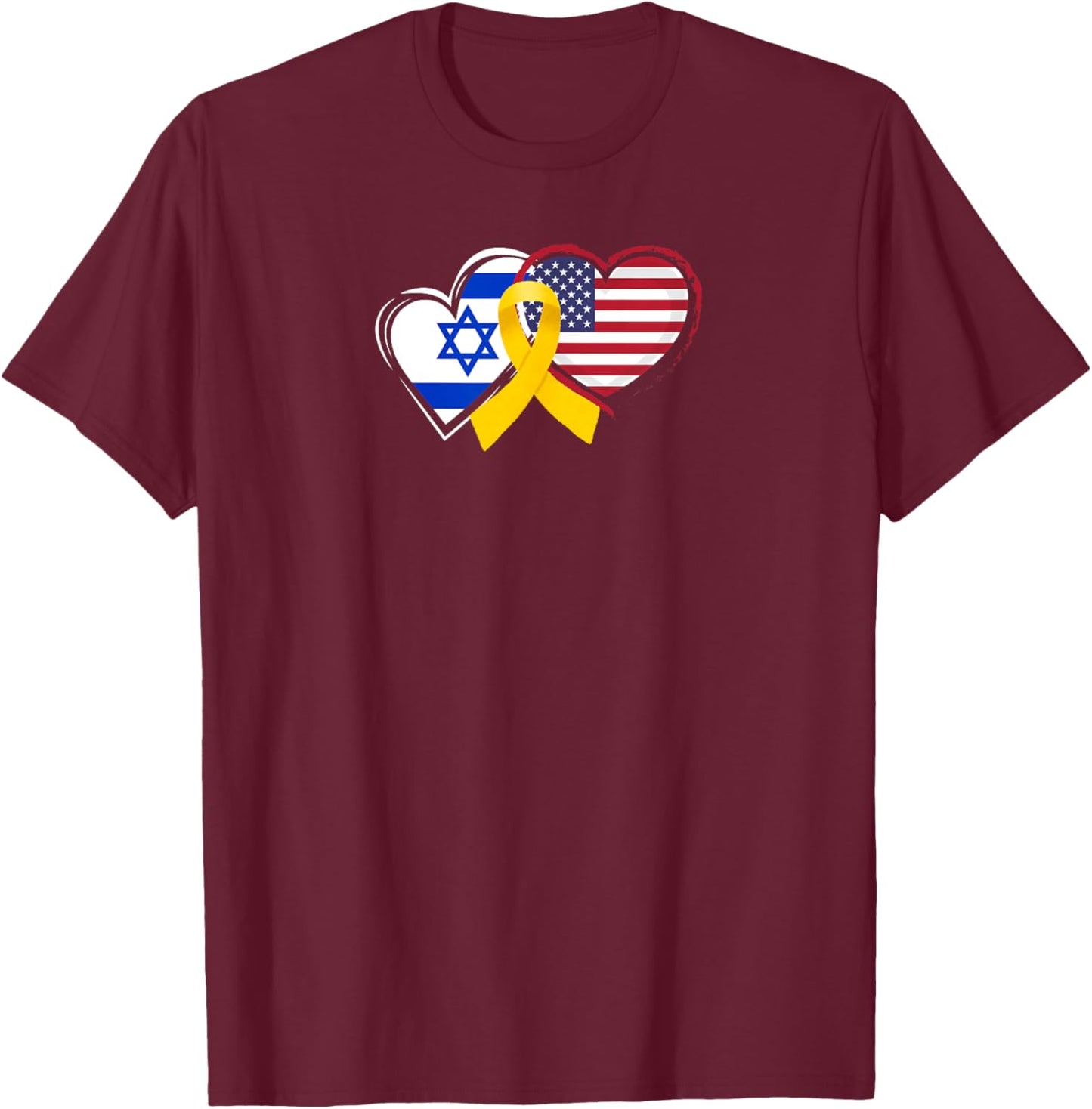 Yellow Ribbon for Israel and America T-Shirt - T-Shirt | Maroon