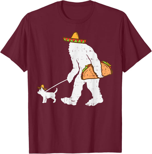 Bigfoot Sasquatch Taco Chihuahua Funny Cinco De Mayo Mexican T-Shirt - T-Shirt | Maroon