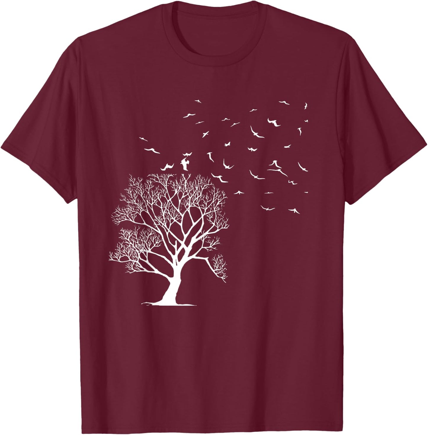 Forest Tree Wildlife Flock Of Birds Nature Outdoors Forest T-Shirt - T-Shirt | Maroon