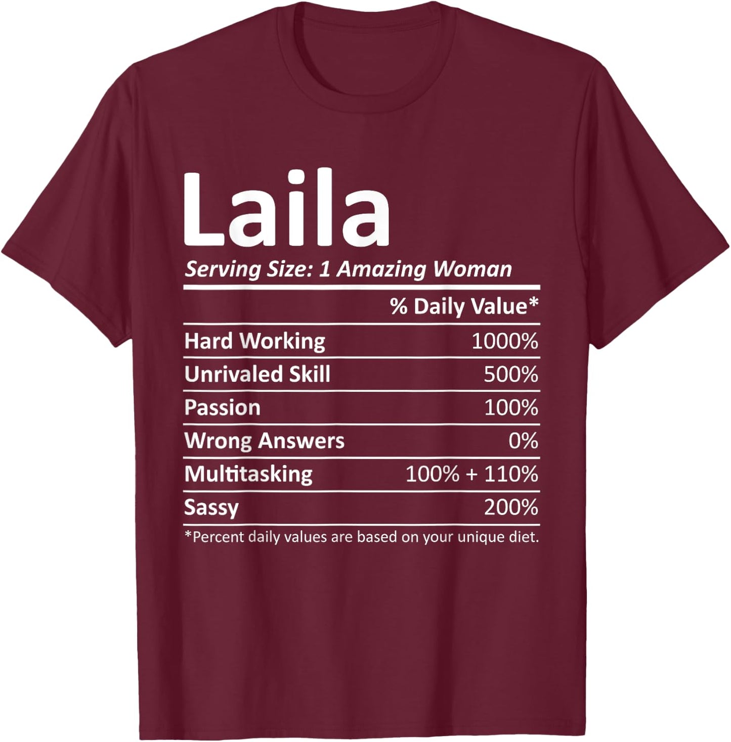 LAILA Nutrition Personalized Name Funny Christmas Gift T-Shirt - T-Shirt | Maroon