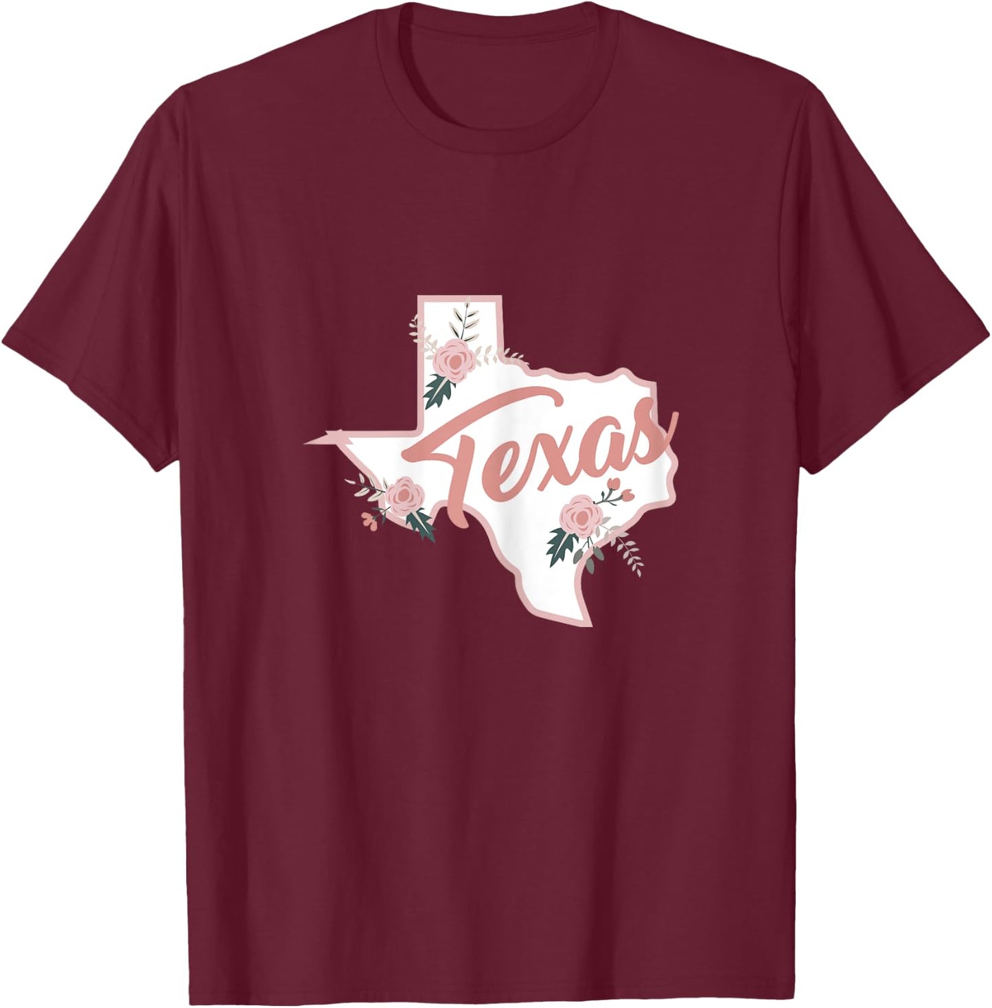 Cute Texas State Floral Rose T-Shirt - T-Shirt | Maroon
