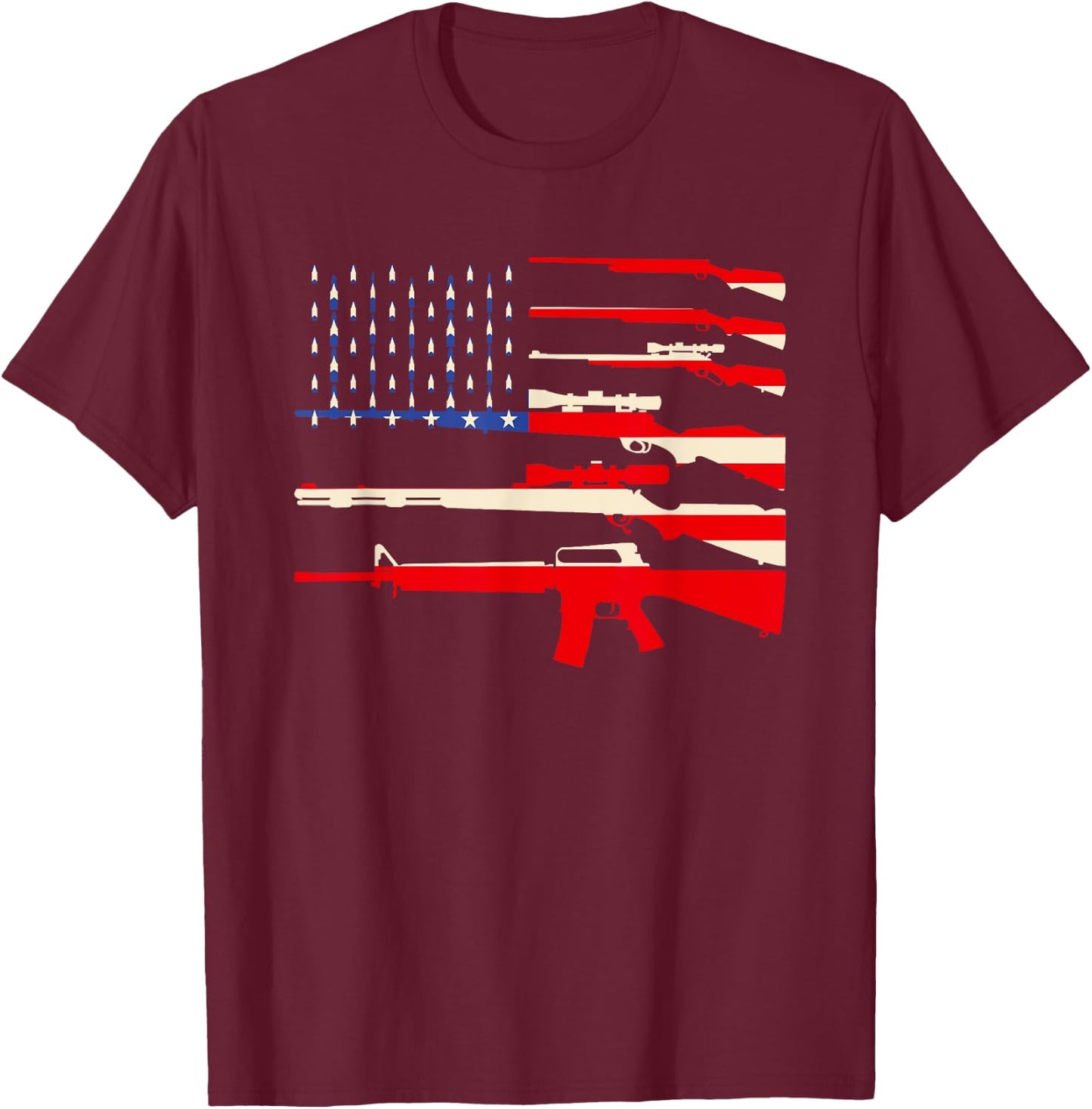 USA Flag Guns Weapon Rifles 2A Amendment 4th July Patriotic T-Shirt - T-Shirt | Maroon