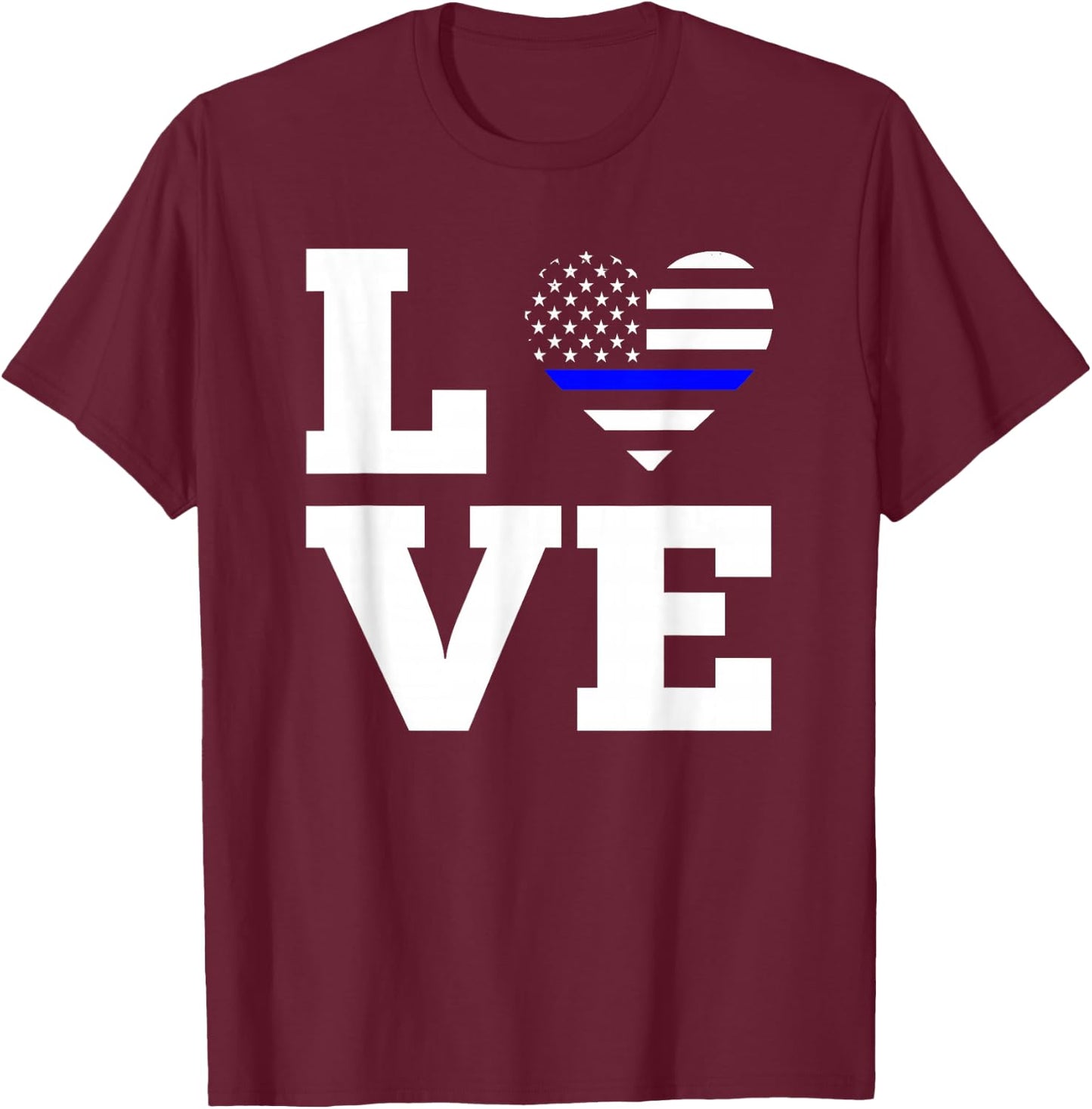 Love Thin Blue Line Police T-Shirt - T-Shirt | Maroon