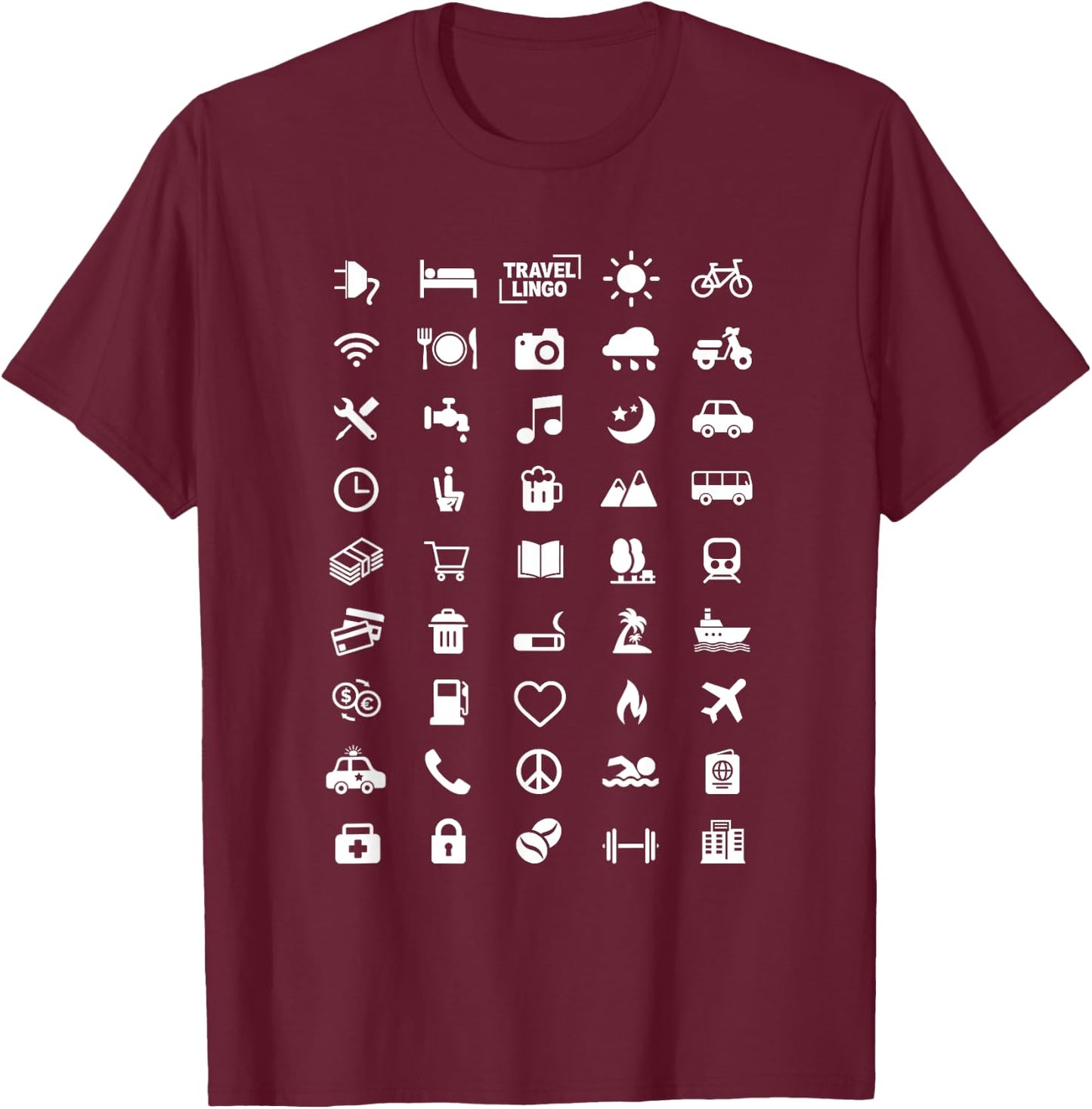 Travel Icon Language - Speak with Icons! Funny Backpacker T-Shirt - T-Shirt | Maroon