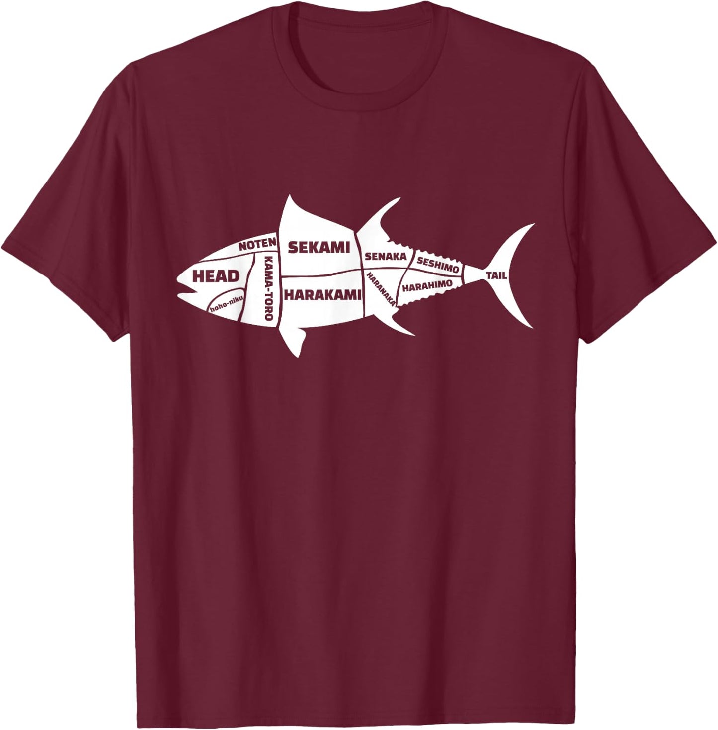 Kawaii Japan Sushi Sashimi Fish Cutting Anatomy Gift T-Shirt - T-Shirt | Maroon