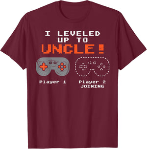 Leveled Up To Uncle Gaming Gamer Pregnancy Announcement Gift T-Shirt - T-Shirt | Maroon