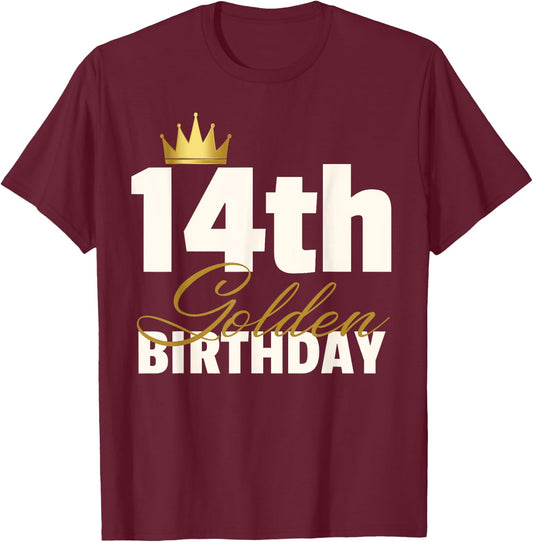 14th Golden Birthday Year Age Crown T-Shirt - T-Shirt | Maroon