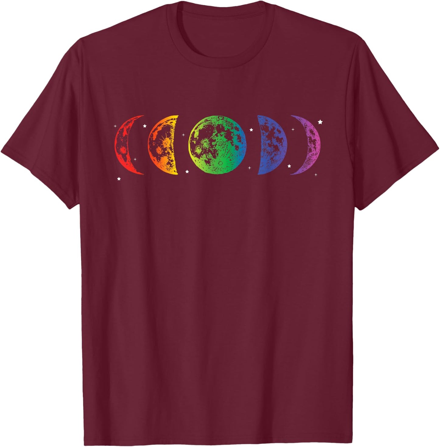 Moon Phase LBGTQ Rainbow Pride Equality Lunar Eclipse T-Shirt - T-Shirt | Maroon