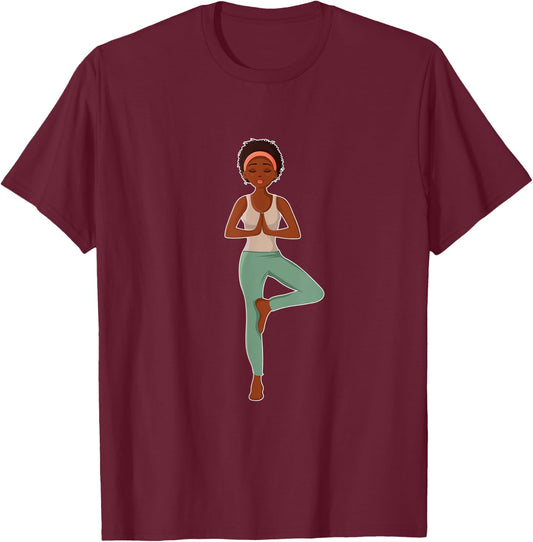 Yoga - African American Woman T-Shirt - T-Shirt | Maroon