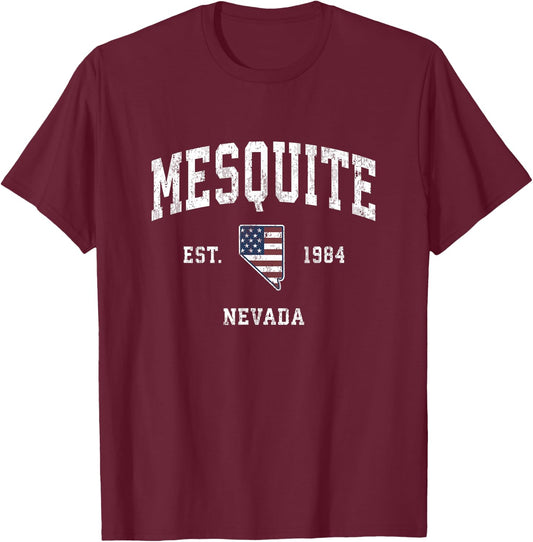 Mesquite Nevada NV Vintage American Flag Sports Design T-Shirt - T-Shirt | Maroon