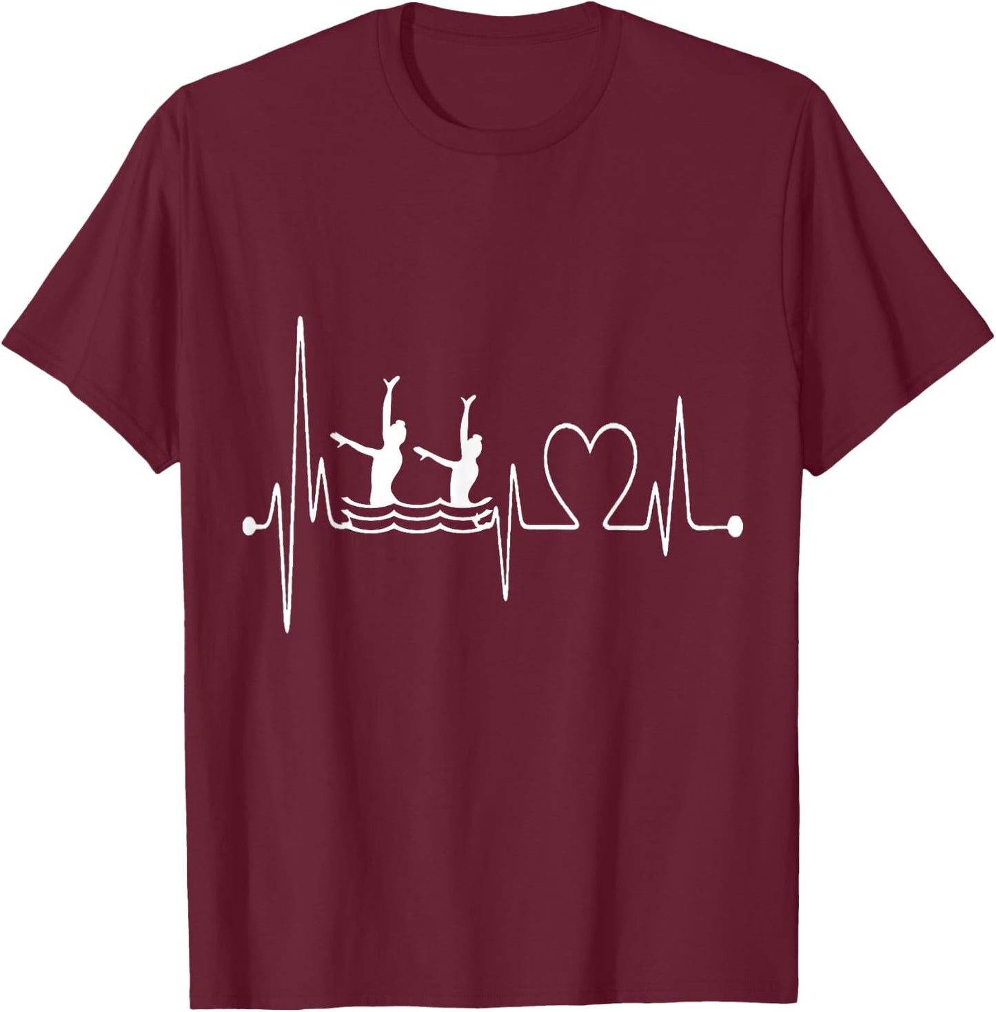 Synchro Swimming Heartbeat EKG Synchronized Swimmer Design T-Shirt - T-Shirt | Maroon