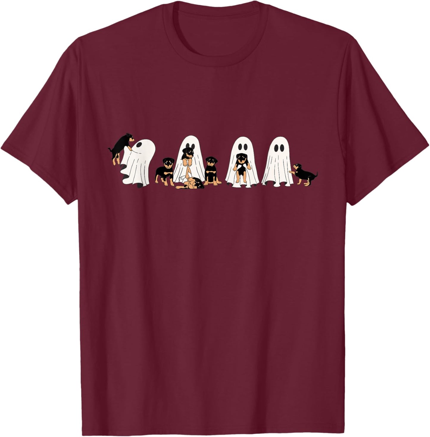 Funny Witch Rottweiler Dog Ghosts In Boo Sheet Halloween T-Shirt - T-Shirt | Maroon