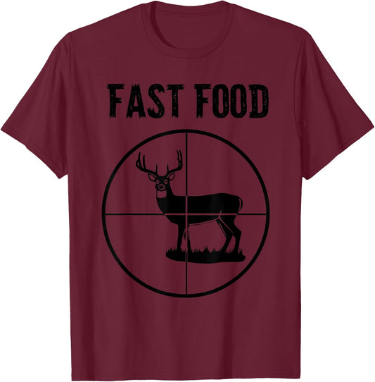 Fast Food Funny Deer Hunting Gift Hunters Scoped Deer T-Shirt - T-Shirt | Maroon