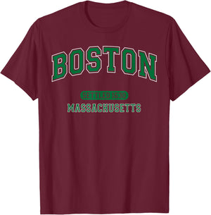 Boston Massachusetts Settled 1630 Vintage Sports Green T-Shirt - T-Shirt | Maroon