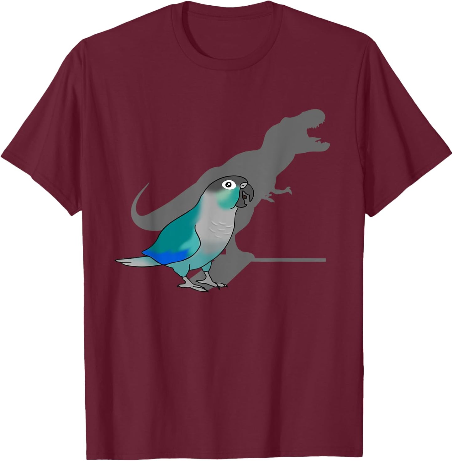 Funny Turquoise Green Cheeked Conure T-rex, Dinosaur Parrot T-Shirt - T-Shirt | Maroon