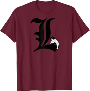 Death Note L Symbol Anime Raglan Baseball T-Shirt - T-Shirt | Maroon