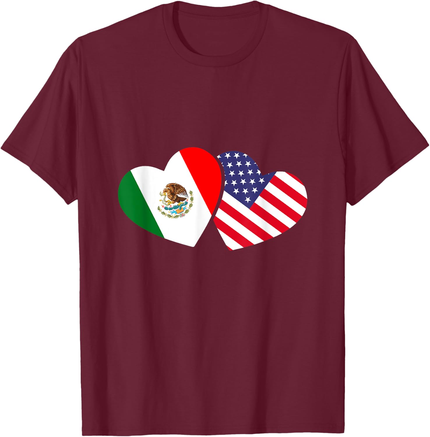 Mexican USA Flag Hearts Mexico T-Shirt - T-Shirt | Maroon