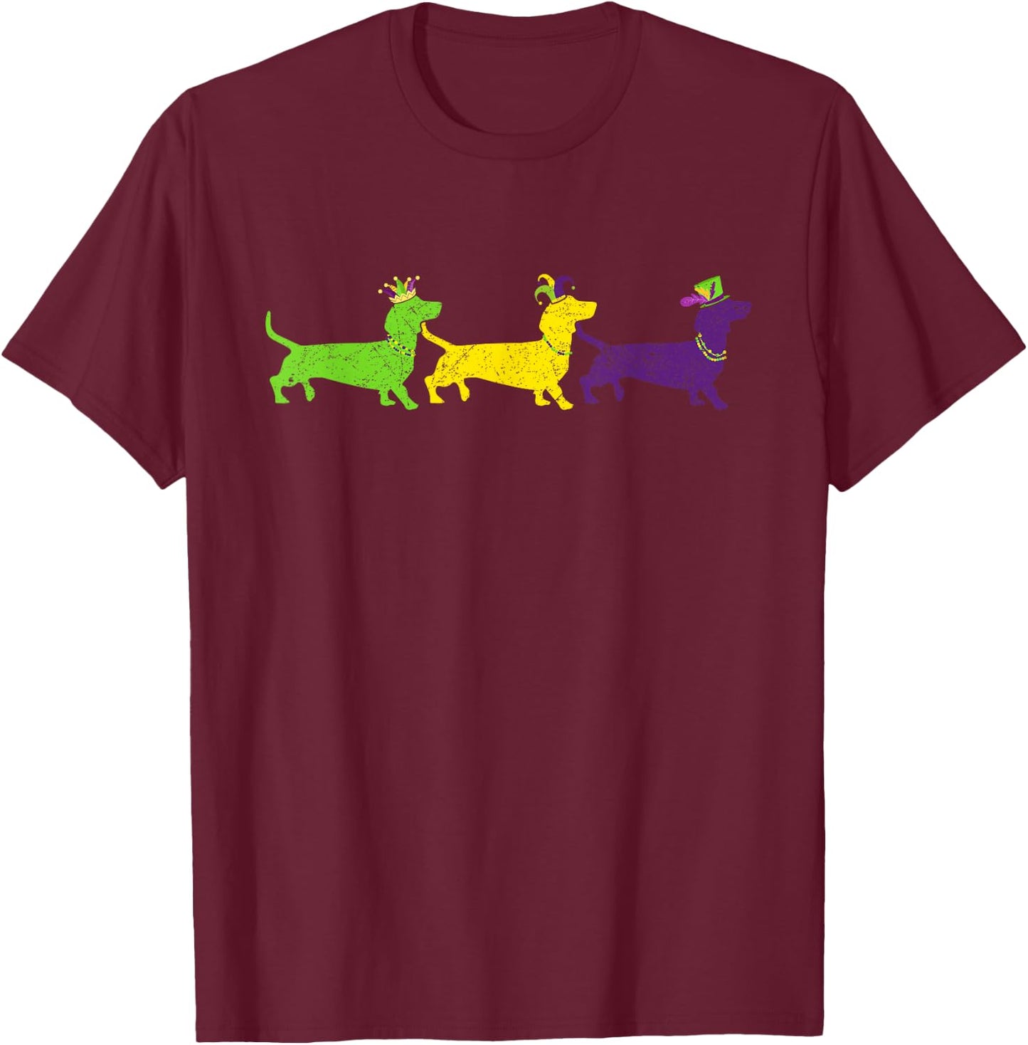 Funny Mardi Gras Dachshund Beads Gift Dog Dad Dog Mom T-Shirt - T-Shirt | Maroon