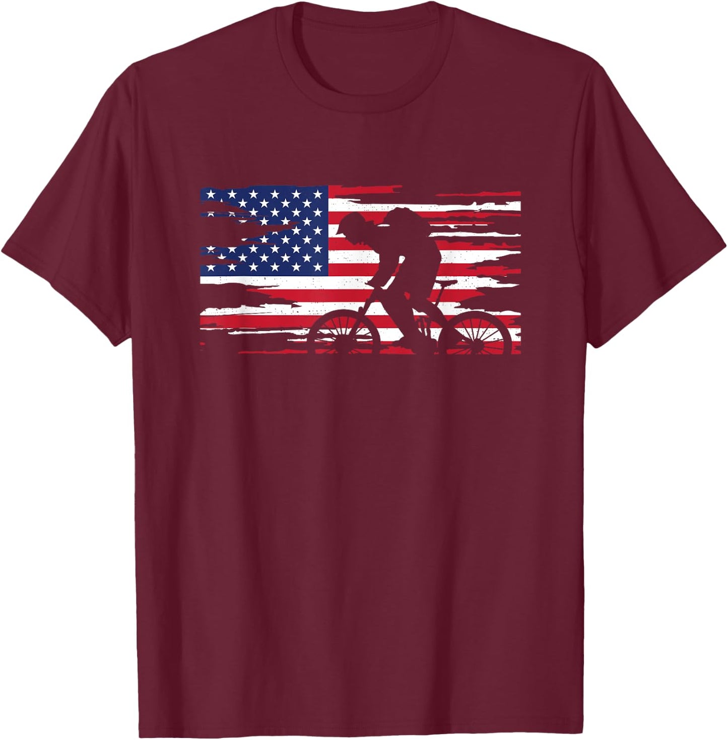 American Flag MTB Mountain Bike Apparel - MTB Mountain Bike T-Shirt - T-Shirt | Maroon