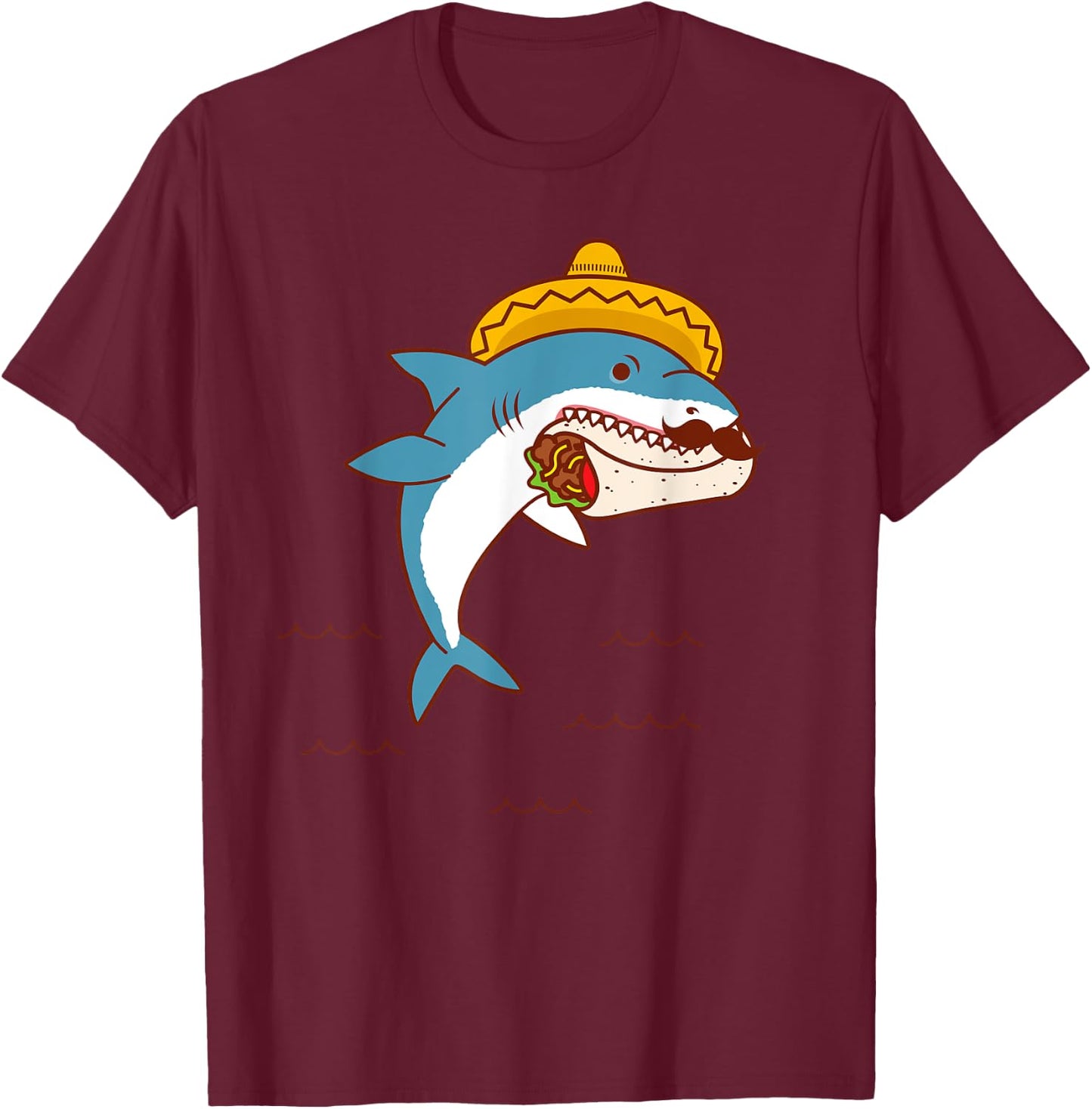 Mexican Shark Eating Burrito T-Shirt - T-Shirt | Maroon