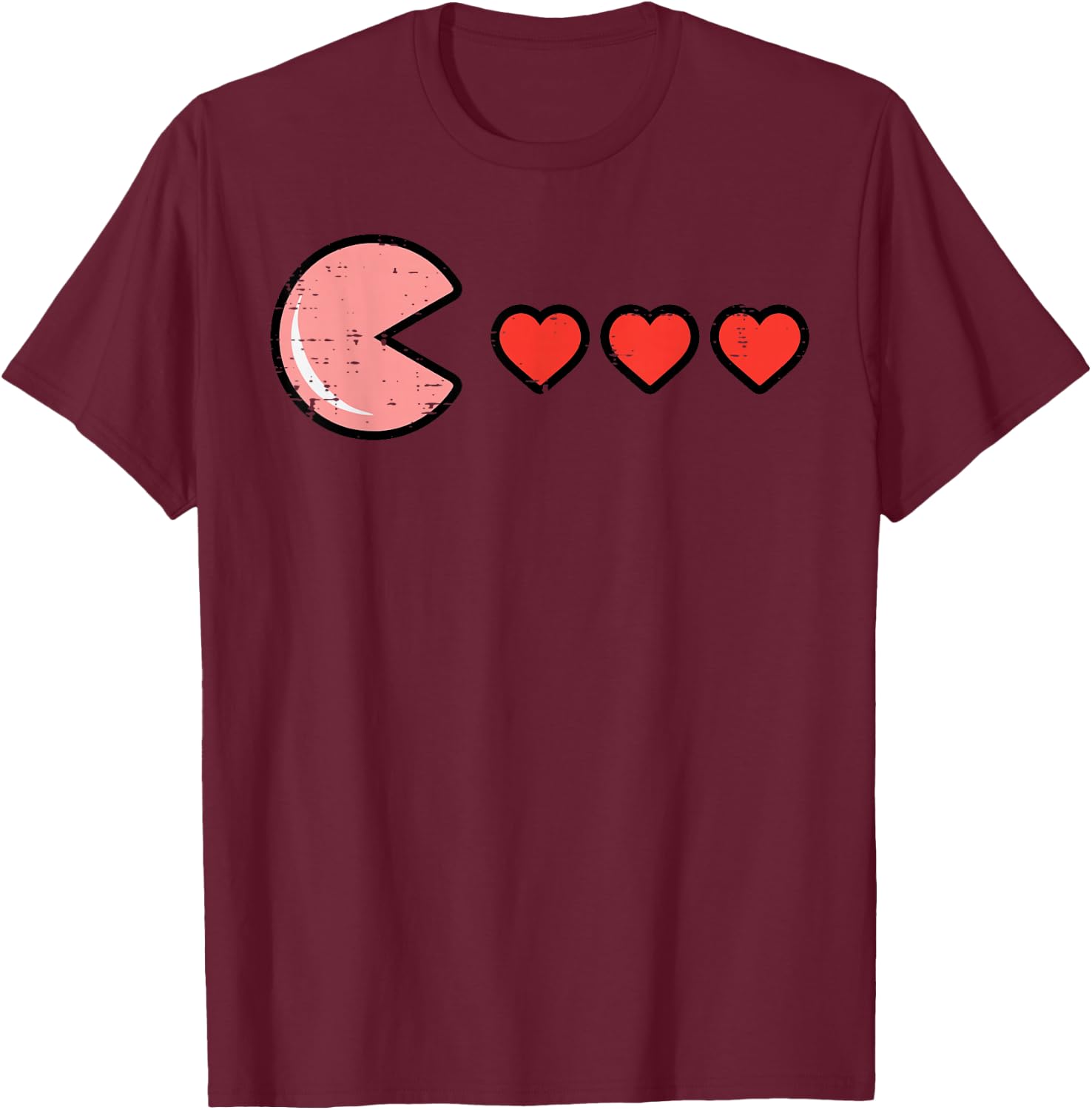 Valentines Day Hearts Funny Retro Gamer Men Boys Kids Youth T-Shirt - T-Shirt | Maroon