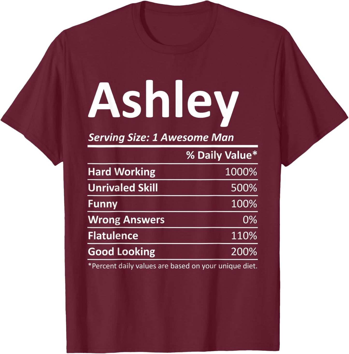 ASHLEY Nutrition Funny Birthday Personalized Name Gift T-Shirt - T-Shirt | Maroon