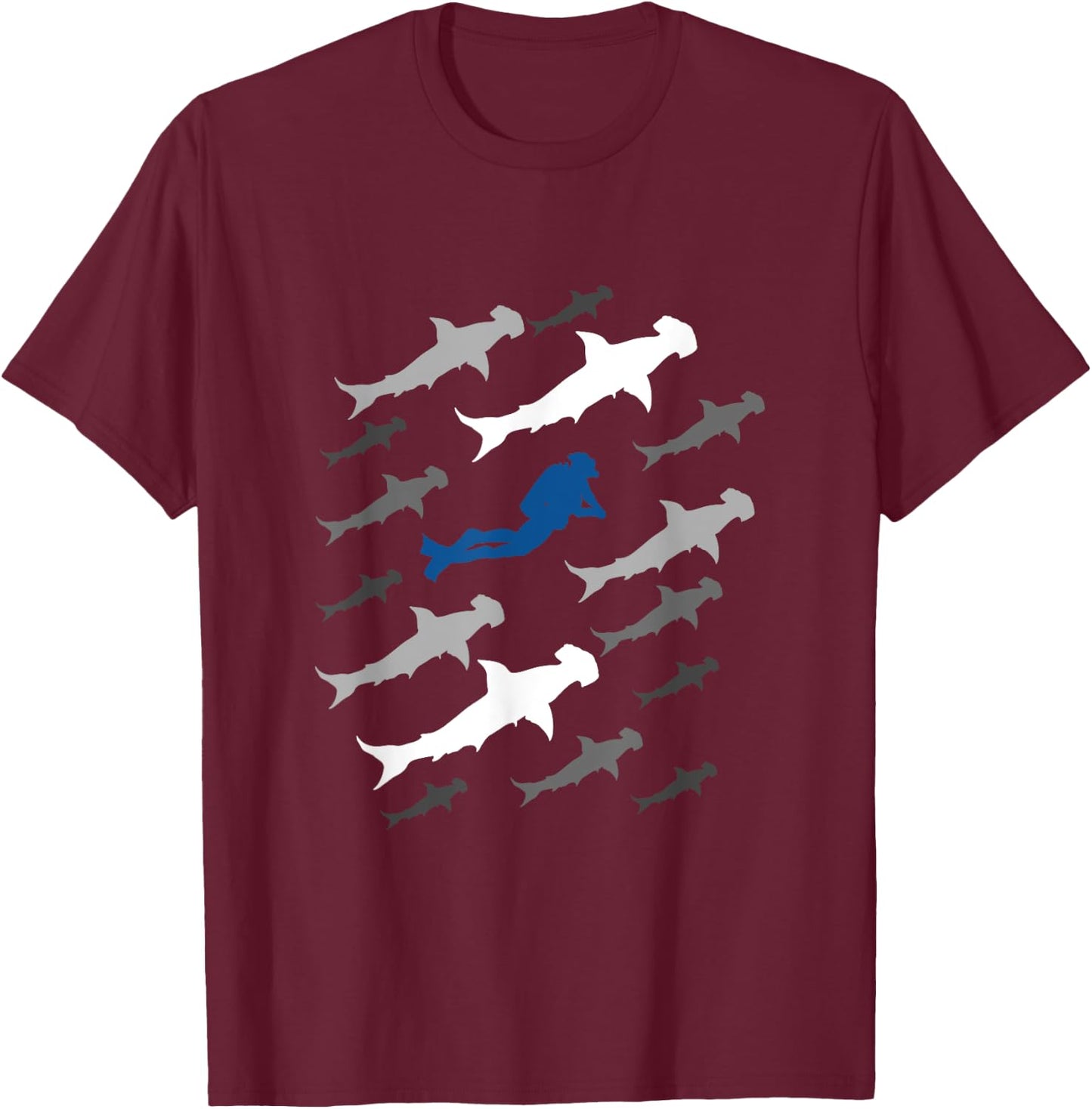 Scuba Diver and Hammerhead Shark for Scuba Diving Trip Dive T-Shirt - T-Shirt | Maroon