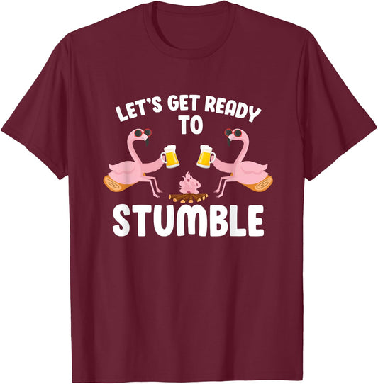 Let's Get Ready To Stumble Camping Flamingo Beer Campfire T-Shirt - T-Shirt | Maroon