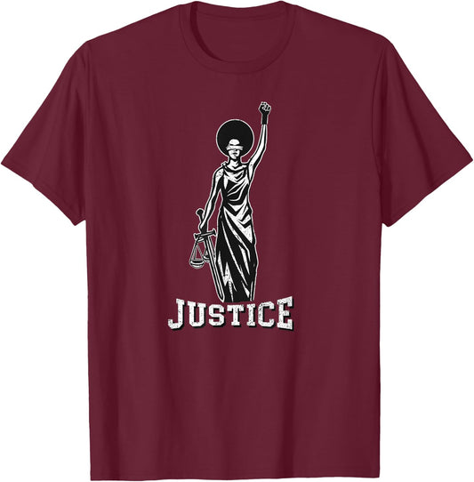 BLM Afro Lady Justice With Black Pride Fist T-Shirt - T-Shirt | Maroon