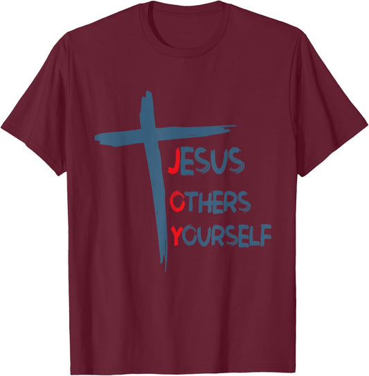 JOY Jesus Others Yourself Christian Cross T-Shirt - T-Shirt | Maroon