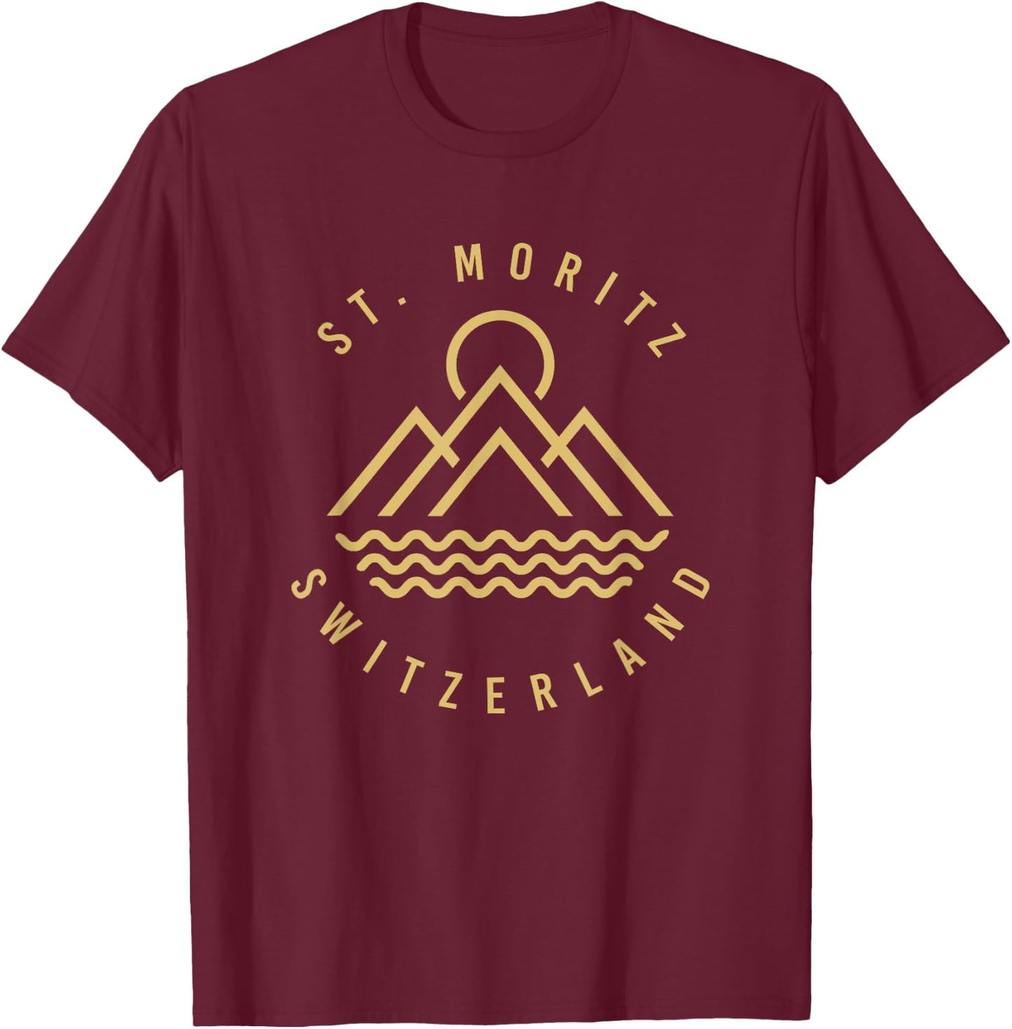 St. Moritz Mountains Switzerland Hiking Outdoors Minimal T-Shirt - T-Shirt | Maroon