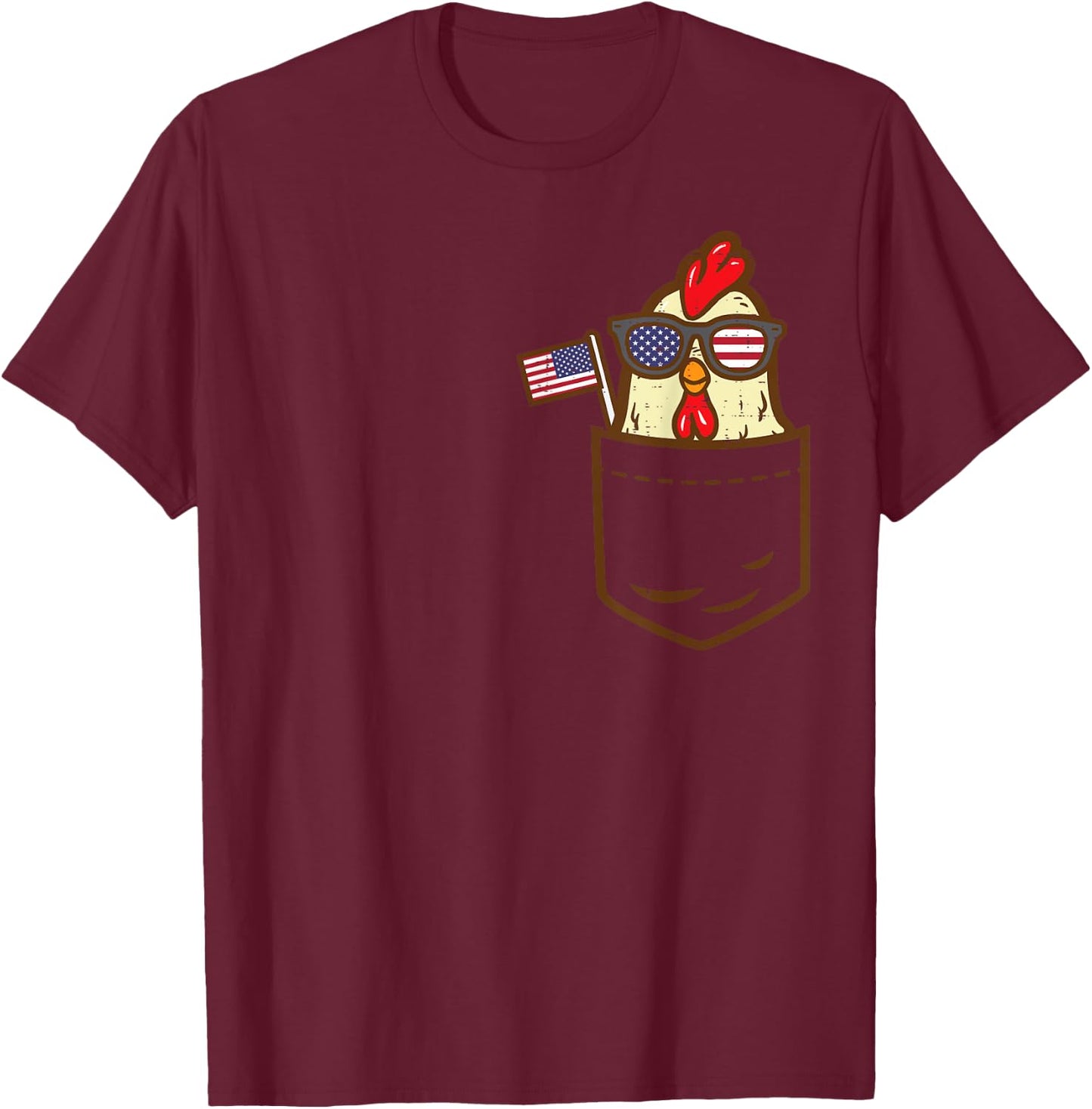Chicken Pocket Farm American Flag USA 4th Of July Animal T-Shirt - T-Shirt | Maroon