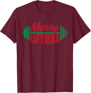 Merry Liftmas Funny Weightlifting Gym Xmas Workout Exercise T-Shirt - T-Shirt | Maroon