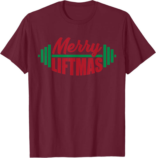 Merry Liftmas Funny Weightlifting Gym Xmas Workout Exercise T-Shirt - T-Shirt | Maroon