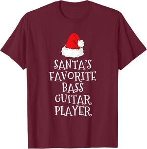 Santa's Favorite Bass Guitar Player Christmas Funny Hat Xmas T-Shirt - T-Shirt | Maroon